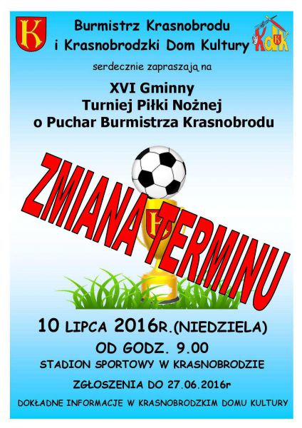 Zmiana terminu XVI Gminnego Turnieju Piłki Nożnej o Puchar Burmistrza Krasnobrodu 
