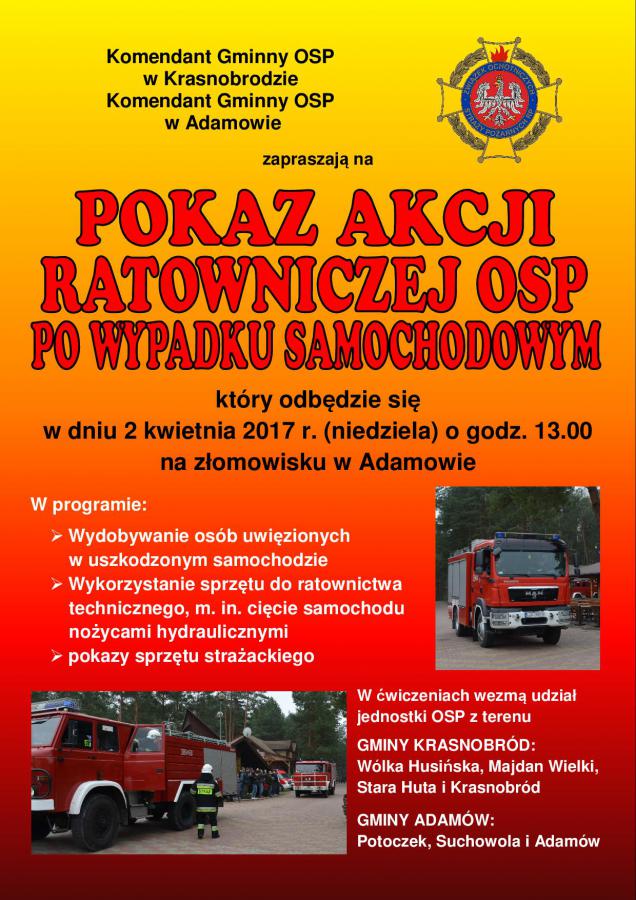 Pokaz akcji ratowniczej OSP po wypadku samochodowym