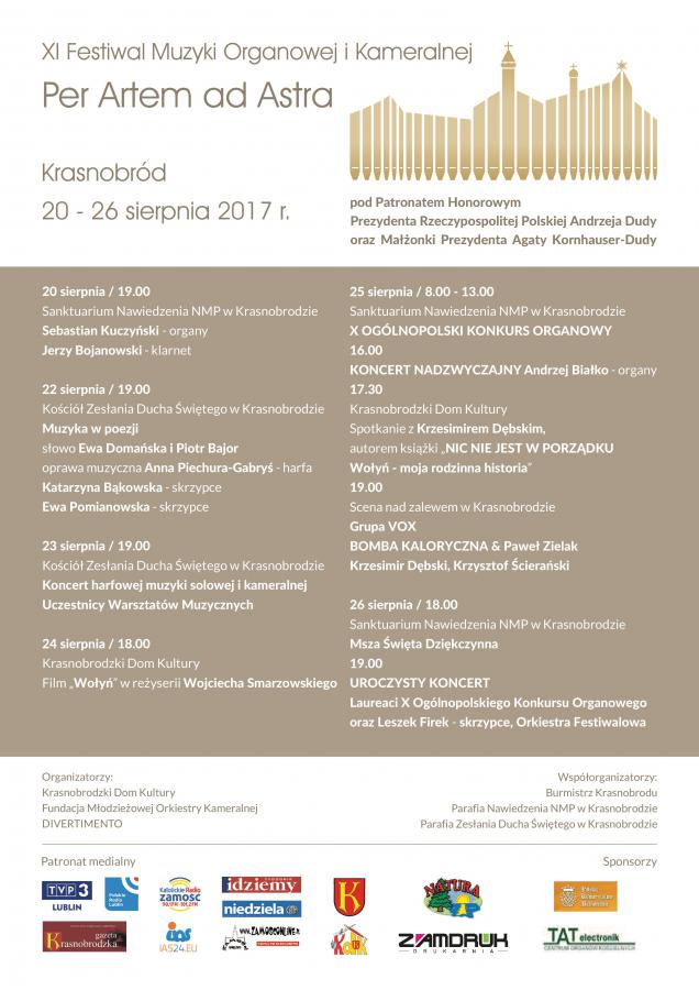 Zaproszenie na XI Festiwal Muzyki Organowej i Kameralnej „Per Artem ad Astra”