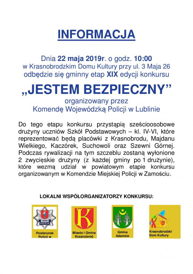 „JESTEM BEZPIECZNY” - XIX edycja konkursu organizowanego przez Komendę Wojewódzką Policji w Lublinie