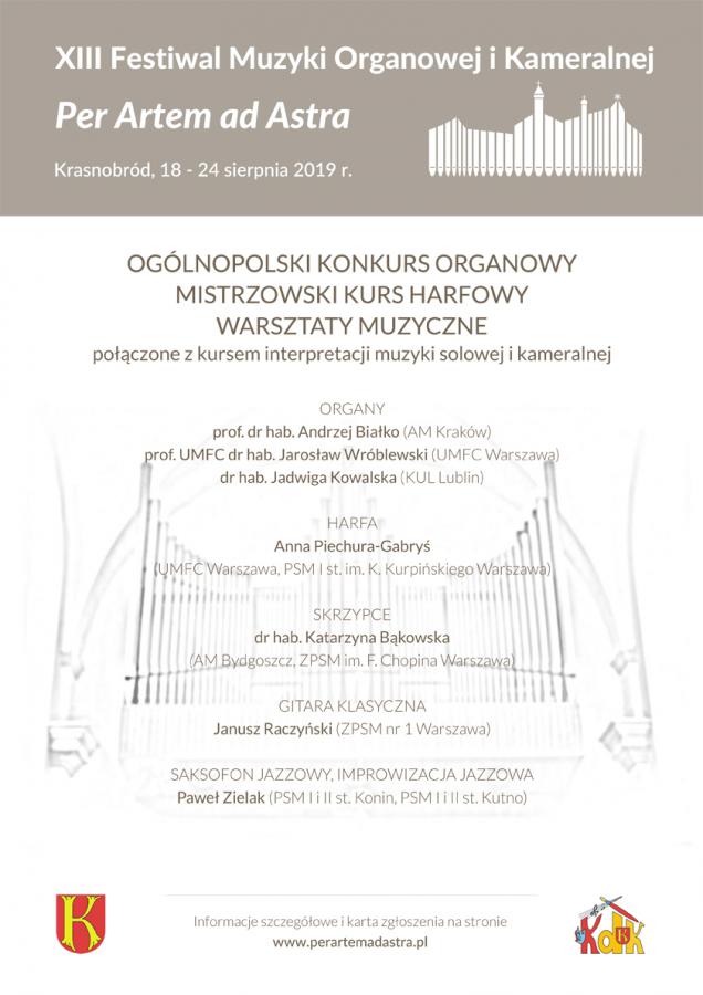 XIII Festiwal Muzyki Organowej i Kameralnej "Per Artem ad Astra"