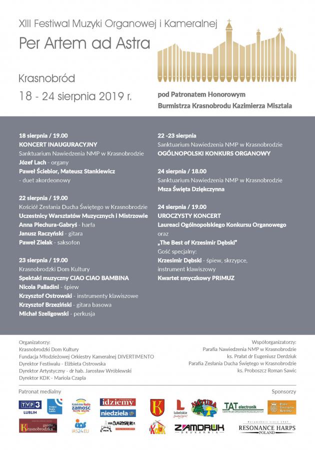 Serdecznie zapraszamy na XIII Festiwal Muzyki Organowej i Kameralnej „Per Artem ad Astra” 