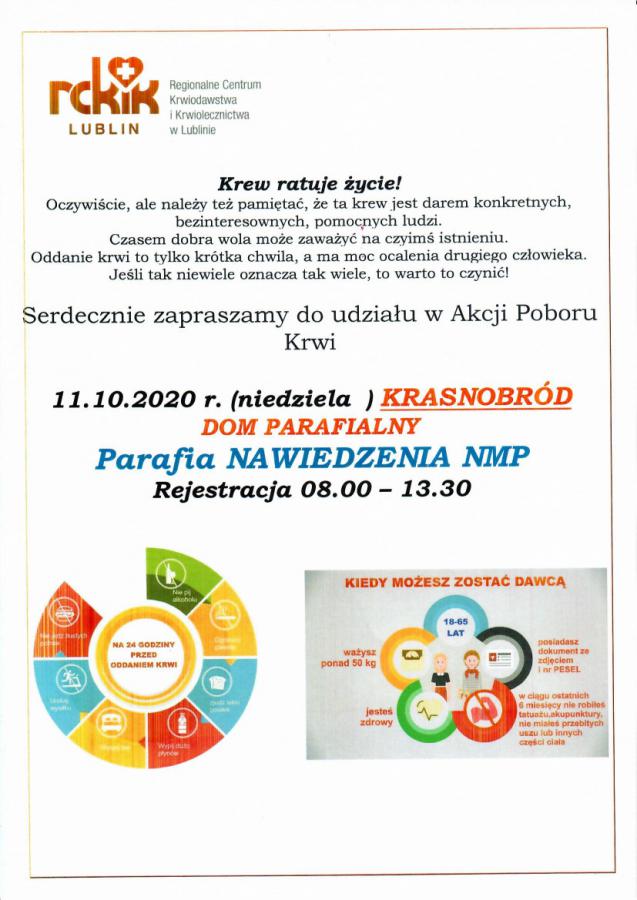Krew ratuje życie - Zaproszenie do udziału w AKCJI HONOROWEGO ODDAWANIA KRWI