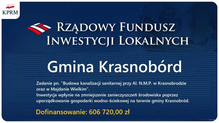 Gmina Krasnobród otrzymała dofinansowanie z Rządowego Funduszu Inwestycji Lokalnych