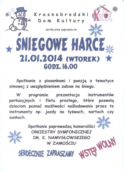Ferie w KDK - ŚNIEGOWE HARCE i inne zajęcia