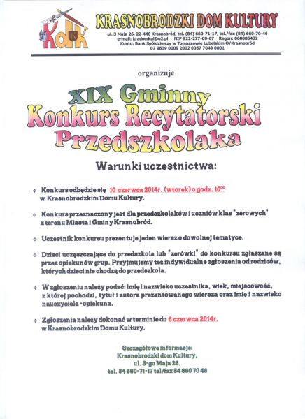 XIX Gminny Konkurs Recytatorski Przedszkolaka