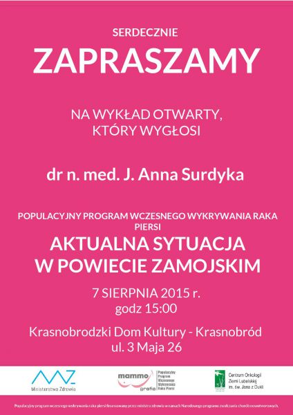 Zaproszenie na wykład dr n. med. Anny Surdyka